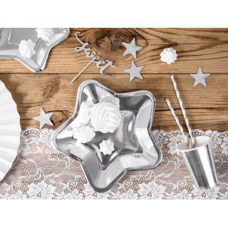 Podtácek Hvězda - stříbrný, 18 cm, set 6ks (zn. PartyDeco)