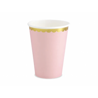 Kelímek - sv. růžový se zlatým lemováním, 220ml, set 6ks (zn. PartyDeco)