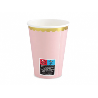 Kelímek - sv. růžový se zlatým lemováním, 220ml, set 6ks (zn. PartyDeco)