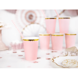 Kelímek - sv. růžový se zlatým lemováním, 220ml, set 6ks (zn. PartyDeco)