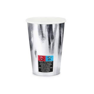 Papírové kelímky, stříbrné, 220ml, set 6ks (zn. PartyDeco)