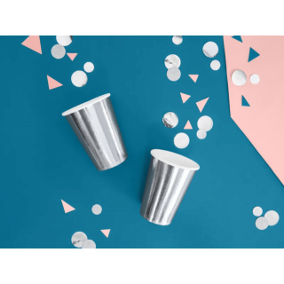 Papírové kelímky, stříbrné, 220ml, set 6ks (zn. PartyDeco)