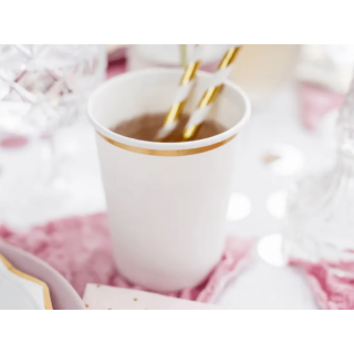 Papírové kelímky bílé se zlatým lemem, 260ml, set 6ks (zn. PartyDeco)