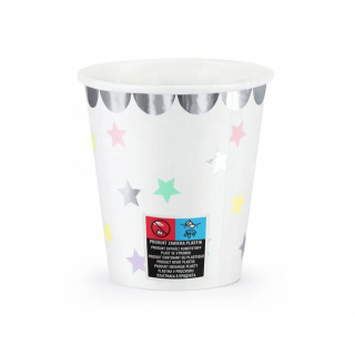 Papírové kelímky, barevné hvězdy, 180 ml (zn. PartyDeco)