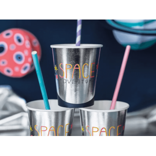 Papírové kelímky SPACE VESMÍR, stříbrné, 200ml (zn. PartyDeco)