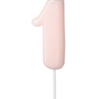 Narozeninová svíčka číslo 1 s korunkou, světle růžová, 9.5 cm (zn. PartyDeco)