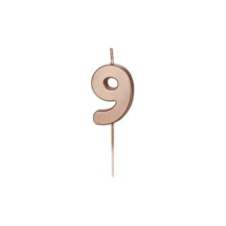 Svíčka na dort, číslice 9, rosegold barva, 4.5cm (zn. PartyDeco)