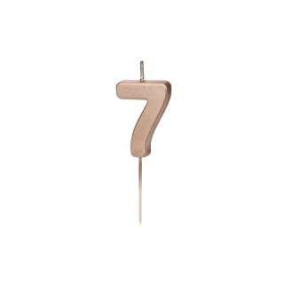 Svíčka na dort, číslice 7, rosegold barva, 4.5cm (zn. PartyDeco)