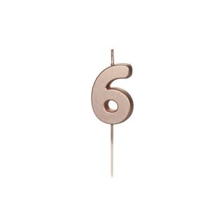 Svíčka na dort, číslice 6, rosegold barva, 4.5cm (zn. PartyDeco)