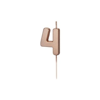 Svíčka na dort, číslice 4, rosegold barva, 4.5cm (zn. PartyDeco)