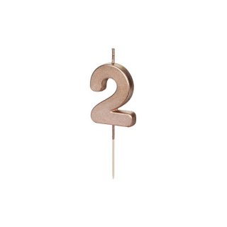 Svíčka na dort, číslice 2, rosegold barva, 4.5cm (zn. PartyDeco)