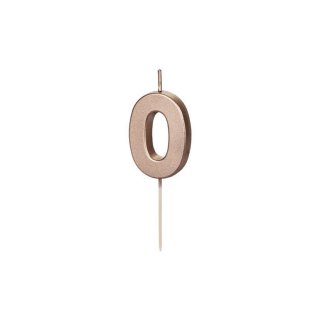 Svíčka na dort, číslice 0, rosegold barva, 4.5cm (zn. PartyDeco)
