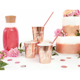 Papírové kelímky SHE SAID YES!, rosegold, 220ml, set 6ks (zn. PartyDeco)