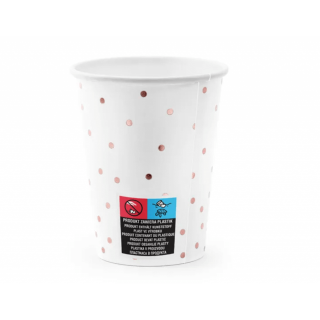 Papírové kelímky, bílé s růžovými puntíky, 260ml, set 6ks (zn. PartyDeco)
