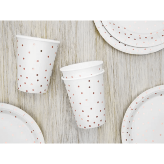 Papírové kelímky, bílé s růžovými puntíky, 260ml, set 6ks (zn. PartyDeco)