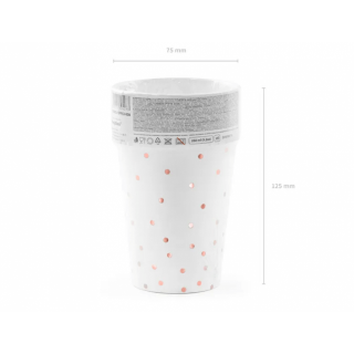 Papírové kelímky, bílé s růžovými puntíky, 260ml, set 6ks (zn. PartyDeco)