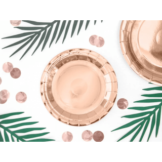 Papírové talířky, rosegold barva, 18cm, set 6ks (zn. PartyDeco)