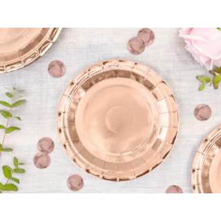 Papírové talířky, rosegold barva, 18cm, set 6ks (zn. PartyDeco)