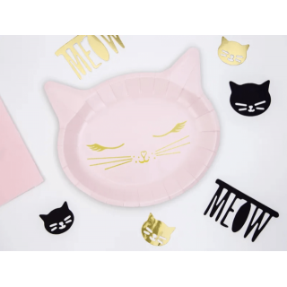 Papírové talířky Kočička, růžová barva, 22x20cm, set 6ks (zn. PartyDeco)