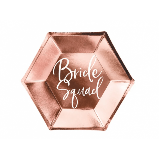 Papírové talířky Bride Squad - rosegold, 23cm, set 6ks (zn. PartyDeco)