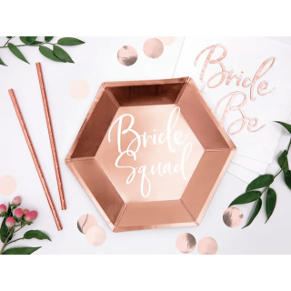 Papírové talířky Bride Squad - rosegold, 23cm, set 6ks (zn. PartyDeco)