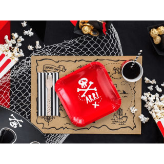 Papírové talířky PIRÁTI ARR! - červené, 20x20cm, set 6ks (zn. PartyDeco)
