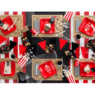 Papírové talířky PIRÁTI ARR! - červené, 20x20cm, set 6ks (zn. PartyDeco)
