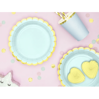 Papírové talířky mátové se zlatým okrajem, 18cm, set 6ks (zn. PartyDeco)