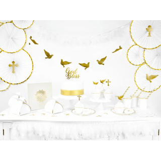 Papírové talířky - bílé s zlatým okrajem, 18.5cm, set 6ks (zn. PartyDeco)