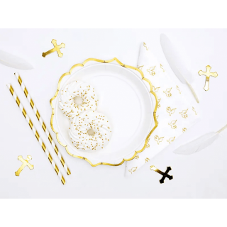 Papírové talířky - bílé s zlatým okrajem, 18.5cm, set 6ks (zn. PartyDeco)
