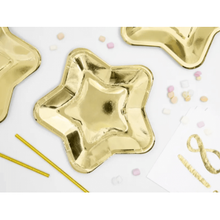 Papírové talířky Hvězda - zlaté, 23cm, set 6ks (zn. PartyDeco)