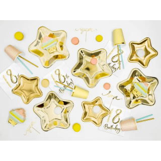 Papírové talířky Hvězda - zlaté, 23cm, set 6ks (zn. PartyDeco)
