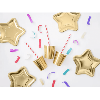 Papírové talířky Hvězda - zlaté, 23cm, set 6ks (zn. PartyDeco)
