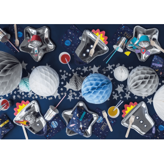 Papírové talířky Hvězda - stříbrné, 23cm, set 6ks (zn. PartyDeco)