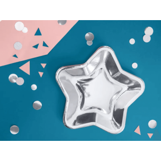 Papírové talířky Hvězda - stříbrné, 23cm, set 6ks (zn. PartyDeco)