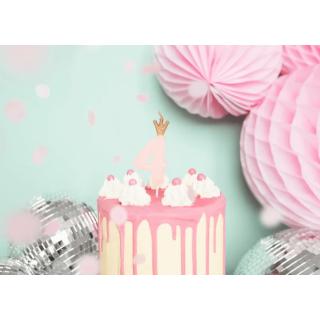 Narozeninová svíčka číslo 4 s korunkou, světle růžová, 9.5 cm (zn. PartyDeco)