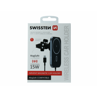 Magnetický držák do ventilace auta s bezdrátovým nabíjením 15W, MagSage compatible (zn. SWISSTEN)