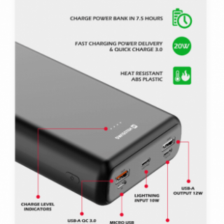 Powerbanka POWERLINE 30 000 mAh, 20W, černá (zn. SWISSTEN)