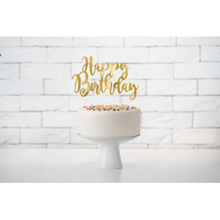 Zápich do dortu Happy Birthday - zlatý, 22.5cm (zn. PartyDeco)