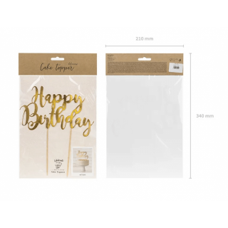 Zápich do dortu Happy Birthday - zlatý, 22.5cm (zn. PartyDeco)