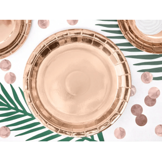 Papírové talířky, 23cm, rosegold barva, set 6ks (zn. PartyDeco)
