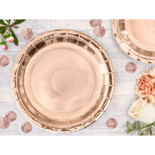 Papírové talířky, 23cm, rosegold barva, set 6ks (zn. PartyDeco)