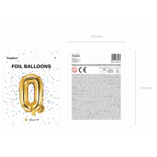 Fóliový balonek, písmeno Q, velikost 35cm, zlatá barva - pouze na vzduch (zn. PartyDeco)