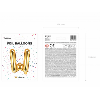 Foliový balonek, písmeno W, velikost 35cm, zlatá barva - pouze na vzduch (zn. PartyDeco)