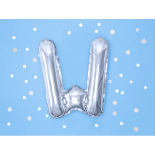 Fóliový balónek písmeno W, 35cm, stříbrná barva - pouze na vzduch (zn. PartyDeco)