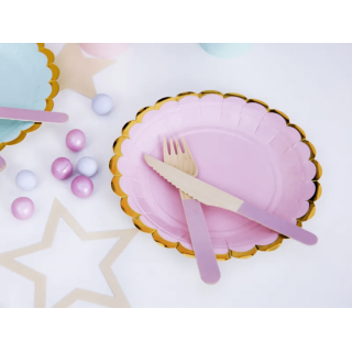 Papírové talířky, růžové se zlatým okrajem, 18cm, set 6ks (zn. PartyDeco)
