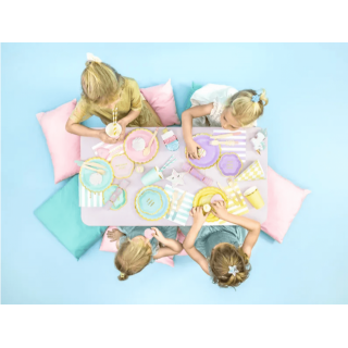 Papírové talířky, růžové se zlatým okrajem, 18cm, set 6ks (zn. PartyDeco)