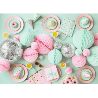 Papírové talířky, růžové se zlatým okrajem, 18cm, set 6ks (zn. PartyDeco)