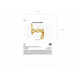 Fóliový balónek nápis Boy, zlatá barva (zn. PartyDeco)