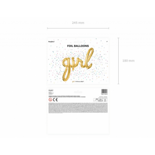 Fóliový balónek nápis Girl, zlatá barva (zn. PartyDeco)
